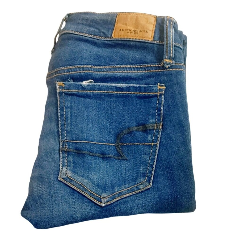 American Eagle Skinny Jeans Size 00 Outfitters Super Stretch Short Blue Denim